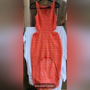 Coral sleeveless with mid section cut out high-low dress XL